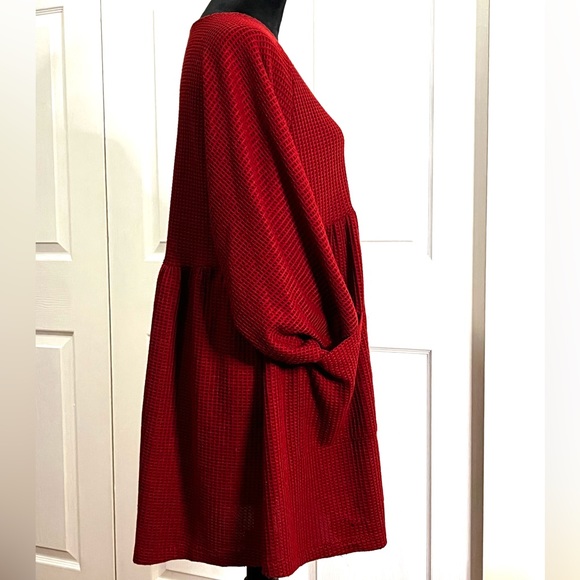 Umgee Waffle Knit Burgundy Midi oversized Dress sz Large - Picture 6 of 14